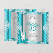 Fabulous 40 40th Birthday Party Blue Blauwgroen Sh Kaart (Voorkant / Achterkant)