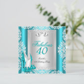 Fabulous 40 40th Birthday Party Blue Blauwgroen Sh Kaart (Staand voorkant)