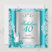Fabulous 40 40th Birthday Party Blue Blauwgroen Sh Kaart (Voorkant)