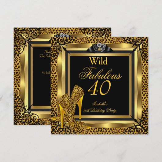 Fabulous 40 40th Birthday Party Gold Wild Leopard Kaart (Voorkant / Achterkant)