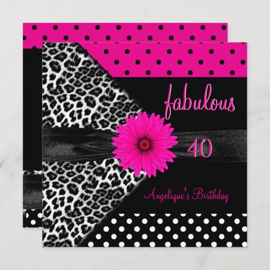 fabulous 40 Birthday Zebra Spot Polka Dot Kaart (Voorkant / Achterkant)