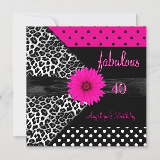 fabulous 40 Birthday Zebra Spot Polka Dot Kaart (Voorkant)