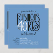 Fabulous 40 black white blue Birthday Invitation Kaart (Voorkant / Achterkant)