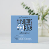 Fabulous 40 black white blue Birthday Invitation Kaart (Staand voorkant)