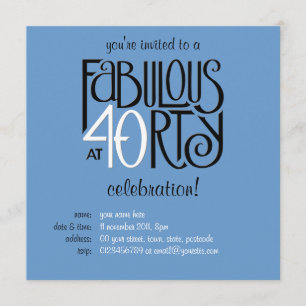 Fabulous 40 black white blue Birthday Invitation Kaart