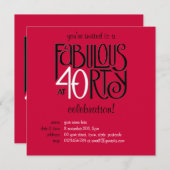 Fabulous 40 Black white red Birthday Invitation Kaart (Voorkant / Achterkant)