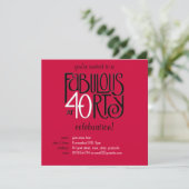 Fabulous 40 Black white red Birthday Invitation Kaart (Staand voorkant)