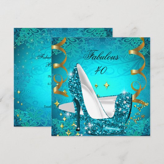 Fabulous 40 Blauwgroen Gold Heels, zaterdag 2 Kaart (Voorkant / Achterkant)
