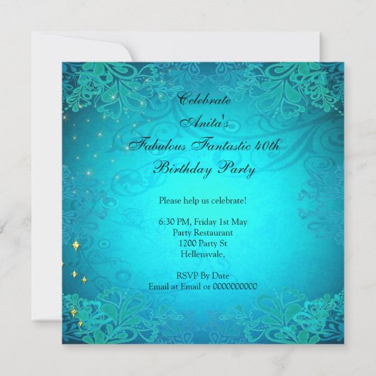 Fabulous 40 Blauwgroen Gold Heels, zaterdag 2 Kaart (Achterkant)