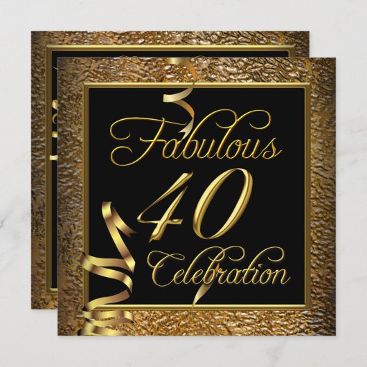 Fabulous 40 Celebration Gold Black Birthday Party Kaart (Voorkant / Achterkant)