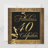 Fabulous 40 Celebration Gold Black Birthday Party Kaart (Voorkant)