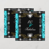 Fabulous 40 Damask Blauwgroen Black Silver 40th Bi Kaart (Voorkant / Achterkant)