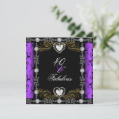 Fabulous 40 Damask Floral Paars Black 40th Party Kaart (Staand voorkant)