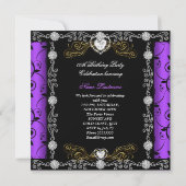 Fabulous 40 Damask Floral Paars Black 40th Party Kaart (Achterkant)