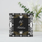Fabulous 40 Damask Gold Black White Silver 40th Kaart (Staand voorkant)