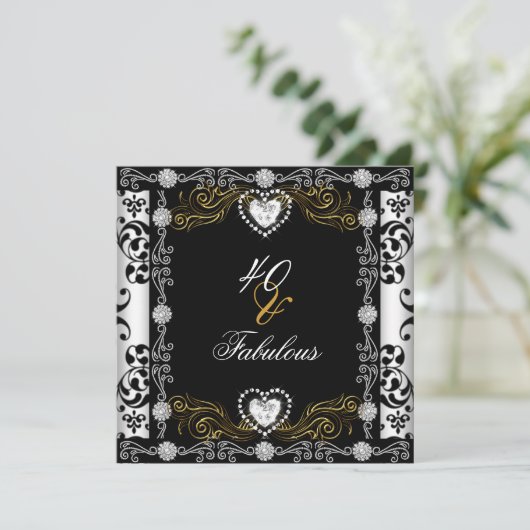 Fabulous 40 Damask Gold Black White Silver 40th Kaart (Staand voorkant)
