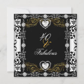 Fabulous 40 Damask Gold Black White Silver 40th Kaart (Voorkant)