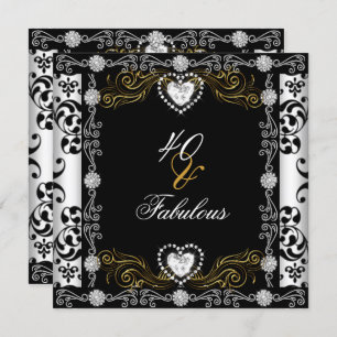 Fabulous 40 Damask Gold Black White Silver 40th Kaart