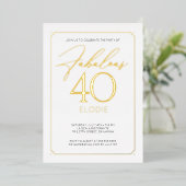 Fabulous 40 Elegant 40th Birthday Folie Invitation Folie Uitnodiging (Staand Voorkant)