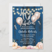 Fabulous 40 Elegant Navy Floral Queen Birthday Kaart (Voorkant)