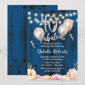 Fabulous 40 Elegant Navy Floral Queen Birthday Kaart (Voorkant / Achterkant)