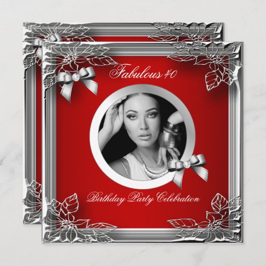 Fabulous 40 Elegant Red Diamond Silver Black Foto Kaart (Voorkant / Achterkant)