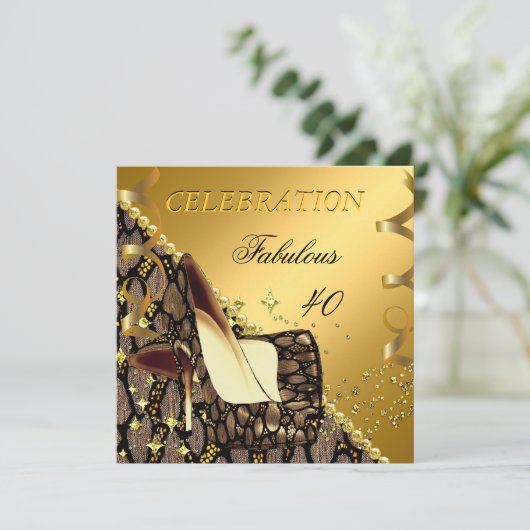 Fabulous 40 Exotic Gold Brown Heels Birthday Kaart (Staand voorkant)