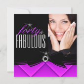 Fabulous 40 Foto Paars Black Birthday Party Kaart (Voorkant)