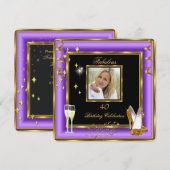 Fabulous 40 Foto Paars Gold Champagne Heels 2 Kaart (Voorkant / Achterkant)