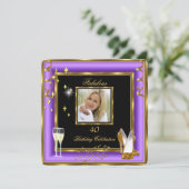 Fabulous 40 Foto Paars Gold Champagne Heels 2 Kaart (Staand voorkant)