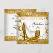 Fabulous 40 Glitter White Gold Heels Birthday Kaart (Voorkant / Achterkant)