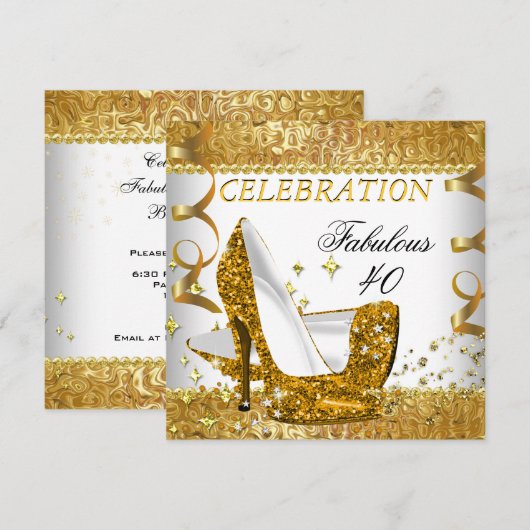 Fabulous 40 Glitter White Gold Heels Birthday Kaart (Voorkant / Achterkant)