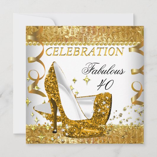 Fabulous 40 Glitter White Gold Heels Birthday Kaart (Voorkant)
