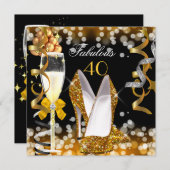 Fabulous 40 Gold Black Yellow Bubbles Party Kaart (Voorkant / Achterkant)