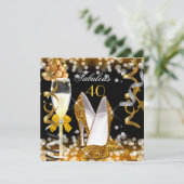 Fabulous 40 Gold Black Yellow Bubbles Party Kaart (Staand voorkant)