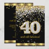 Fabulous 40 Gold Silver Streamers 40e verjaardag B Kaart (Voorkant / Achterkant)