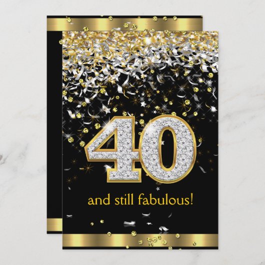 Fabulous 40 Gold Silver Streamers 40e verjaardag B Kaart (Voorkant / Achterkant)