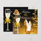 Fabulous 40 Gold Yellow Glitter Birthday Party Kaart (Voorkant / Achterkant)