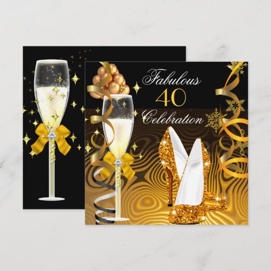 Fabulous 40 Gold Yellow Glitter Birthday Party Kaart (Voorkant / Achterkant)
