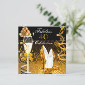 Fabulous 40 Gold Yellow Glitter Birthday Party Kaart (Staand voorkant)