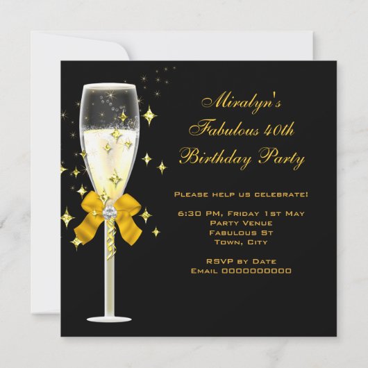 Fabulous 40 Gold Yellow Glitter Birthday Party Kaart (Achterkant)