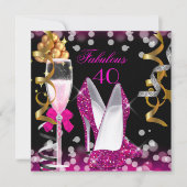 Fabulous 40 Hot-Pink Gold Black Bubbles Party Kaart (Voorkant)