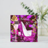 Fabulous 40 Hot Pink Gold Bubbles Glitter Party 2 Kaart (Staand voorkant)