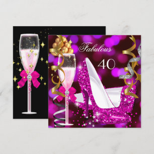 Fabulous 40 Hot Pink Gold Bubbles Glitter Party 2 Kaart