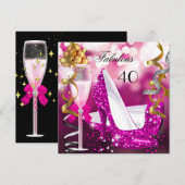 Fabulous 40 Hot Pink Gold Bubbles Glitter Party 3 Kaart (Voorkant / Achterkant)