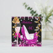 Fabulous 40 Hot Pink Gold Bubbles Glitter Party Kaart (Staand voorkant)