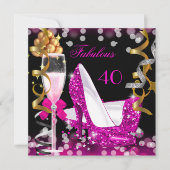 Fabulous 40 Hot Pink Gold Bubbles Glitter Party Kaart (Voorkant)