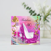 Fabulous 40 Hot Pink Gold Glitter Birthday Party Kaart (Staand voorkant)