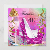Fabulous 40 Hot Pink Gold Glitter Birthday Party Kaart (Voorkant)