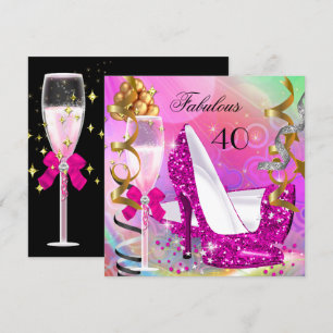 Fabulous 40 Hot Pink Gold Glitter Birthday Party Kaart